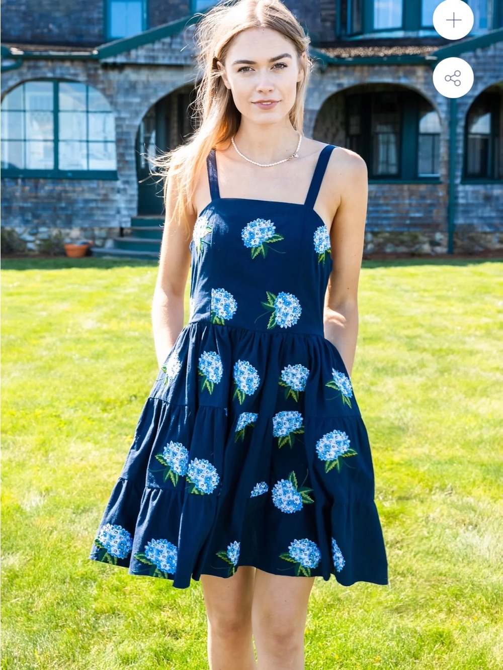 Kiel James Patrick Navy Midi Dress with Blue Floral Embroidery - Picture 3 of 5